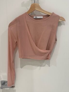ZARA Dusty Rose One-Sleeve Wrap Crop Top
